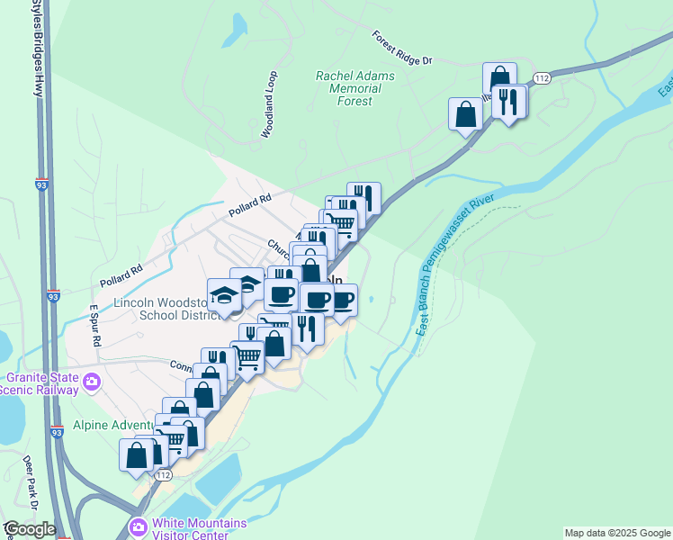 map of restaurants, bars, coffee shops, grocery stores, and more near 148 Main Street in Lincoln