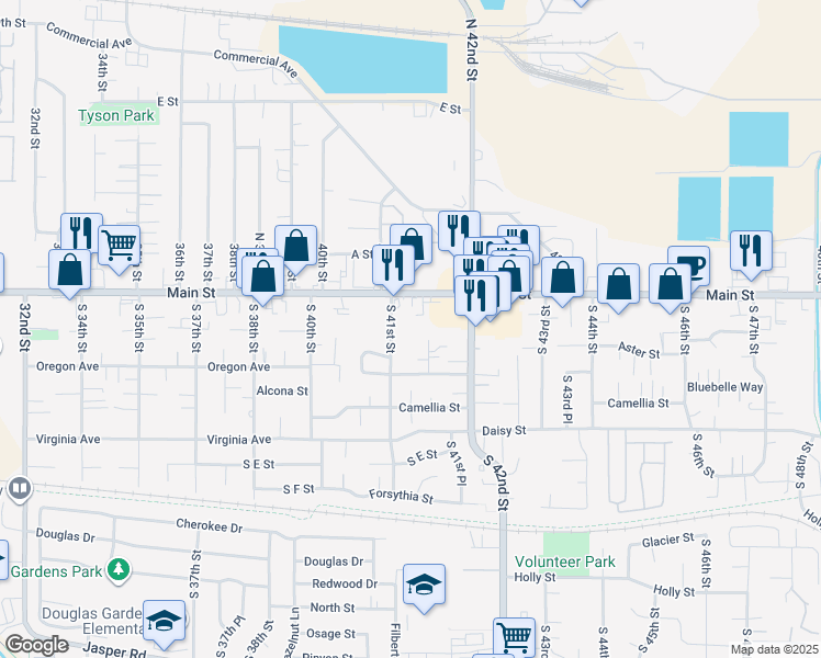 map of restaurants, bars, coffee shops, grocery stores, and more near 171 South 41st Street in Springfield
