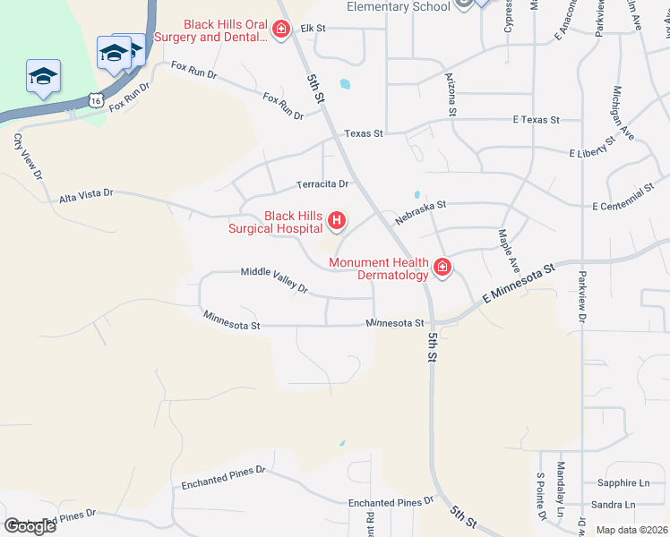 map of restaurants, bars, coffee shops, grocery stores, and more near 301 Alta Vista Drive in Rapid City