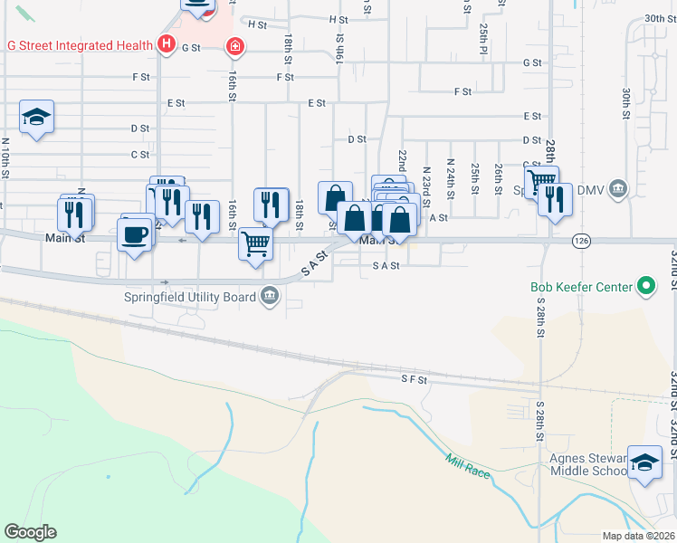 map of restaurants, bars, coffee shops, grocery stores, and more near 218 South 19th Street in Springfield