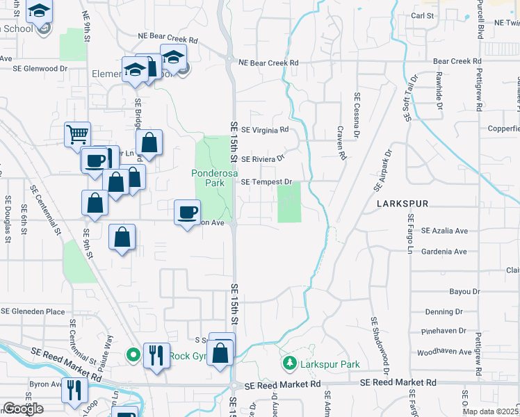 map of restaurants, bars, coffee shops, grocery stores, and more near 531 Southeast Wildcat Drive in Bend