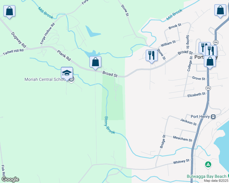 map of restaurants, bars, coffee shops, grocery stores, and more near 3122 Broad Street in Port Henry