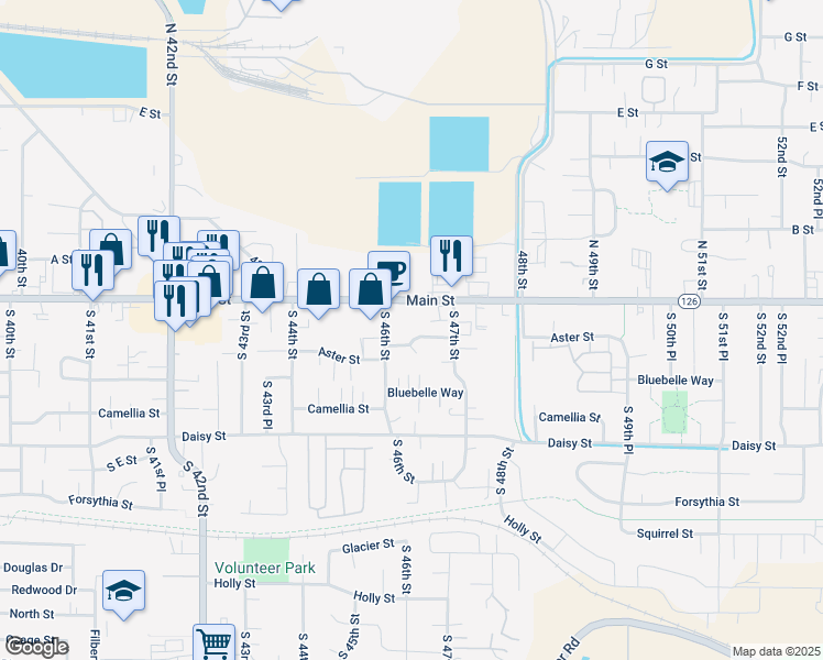 map of restaurants, bars, coffee shops, grocery stores, and more near 4641 Aster Street in Springfield