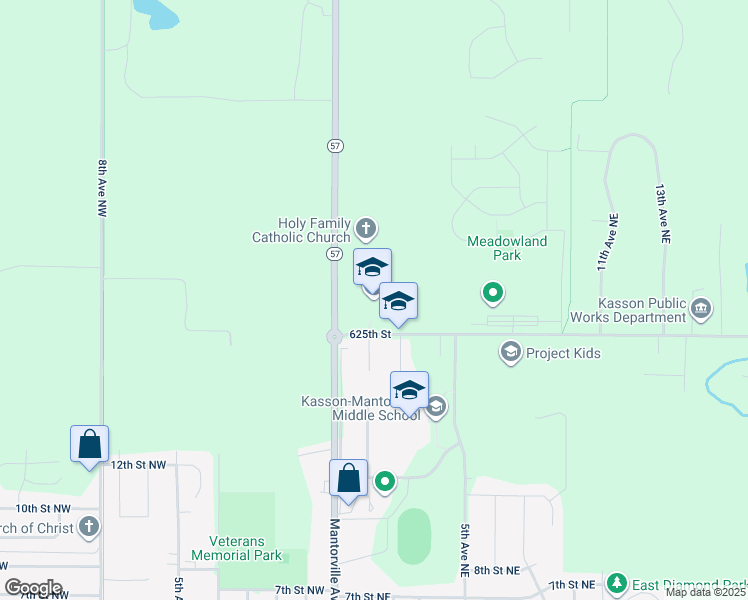map of restaurants, bars, coffee shops, grocery stores, and more near 101 16th Street Northeast in Kasson