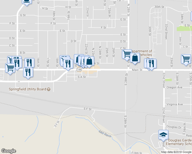 map of restaurants, bars, coffee shops, grocery stores, and more near 2380 South A Street in Springfield