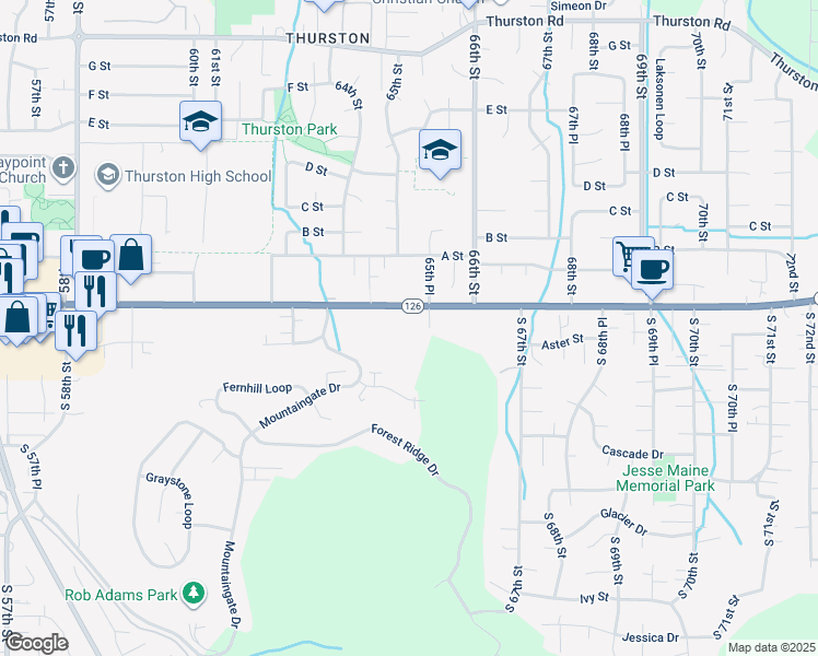 map of restaurants, bars, coffee shops, grocery stores, and more near 6495 Main Street in Springfield