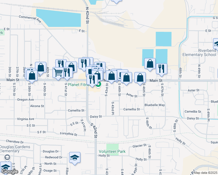 map of restaurants, bars, coffee shops, grocery stores, and more near 4370 Aster Street in Springfield