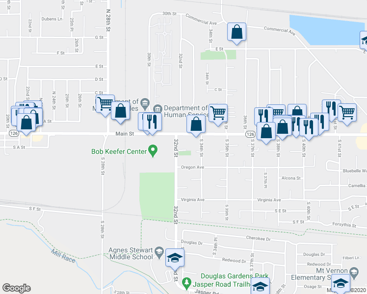 map of restaurants, bars, coffee shops, grocery stores, and more near 3209 Aster Street in Springfield