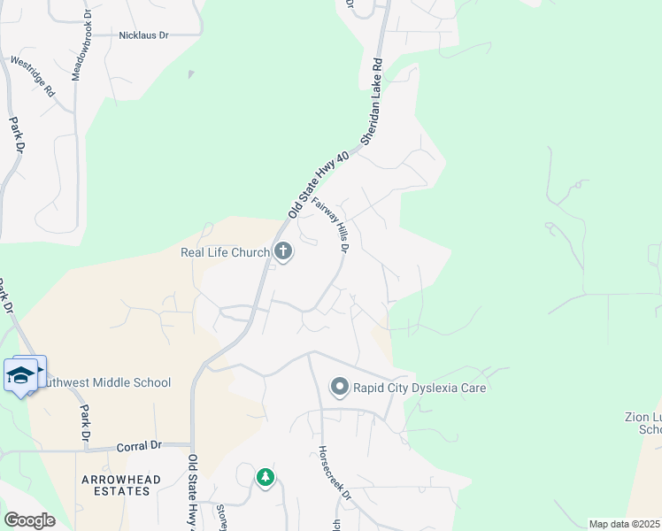 map of restaurants, bars, coffee shops, grocery stores, and more near 4001 Fairway Hills Drive in Rapid City
