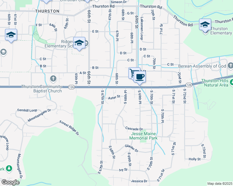 map of restaurants, bars, coffee shops, grocery stores, and more near 6810 Aster Street in Springfield