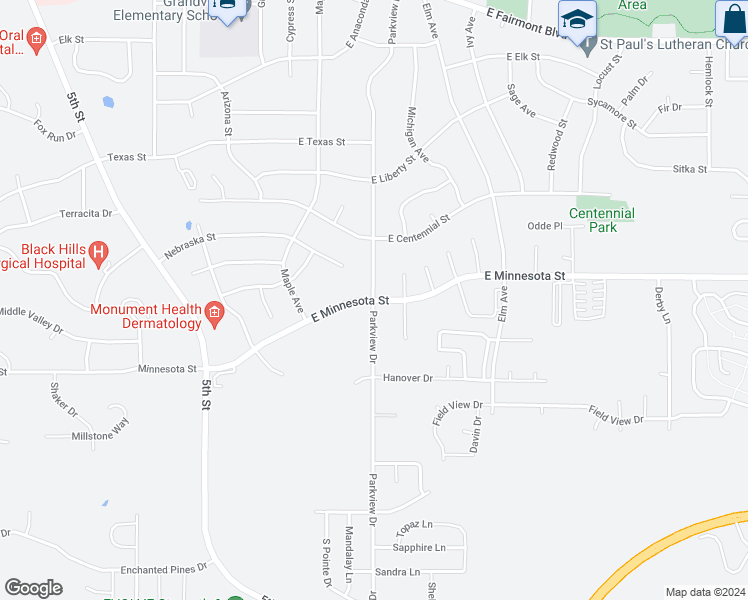 map of restaurants, bars, coffee shops, grocery stores, and more near 4001 Parkview Drive in Rapid City
