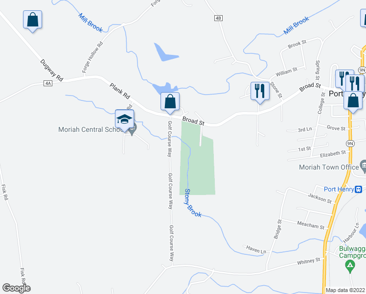 map of restaurants, bars, coffee shops, grocery stores, and more near 3122 Broad Street in Port Henry