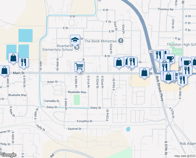 map of restaurants, bars, coffee shops, grocery stores, and more near 151 South 52nd Street in Springfield