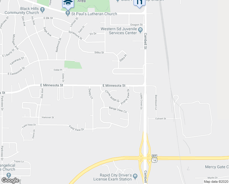 map of restaurants, bars, coffee shops, grocery stores, and more near 1213 Clover Ridge Court in Rapid City