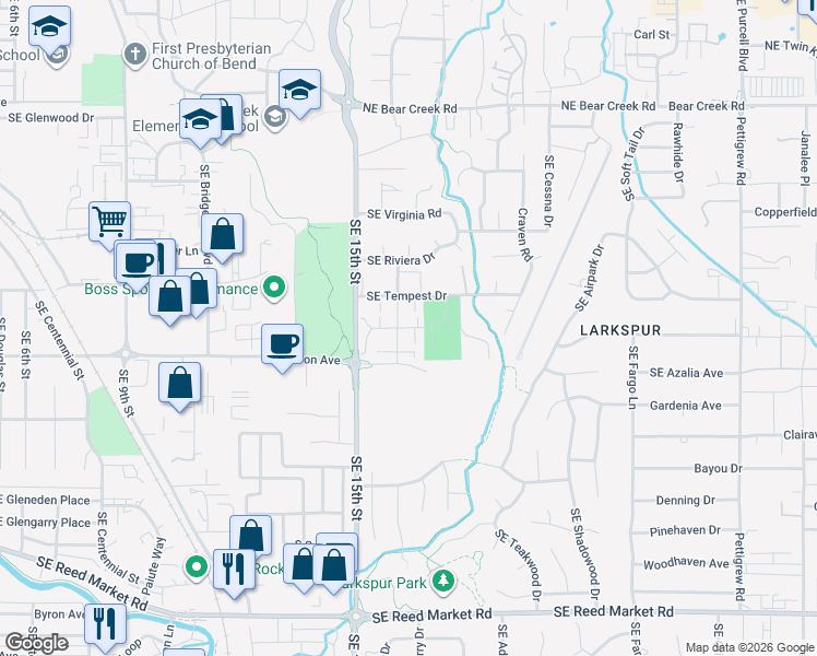 map of restaurants, bars, coffee shops, grocery stores, and more near 1553 Southeast Skylark Drive in Bend