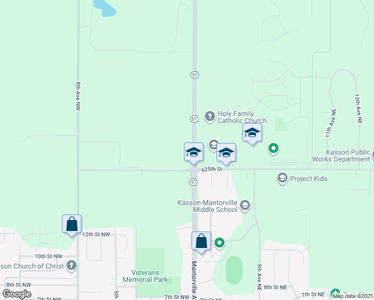 map of restaurants, bars, coffee shops, grocery stores, and more near 1207 Mantorville Avenue North in Kasson