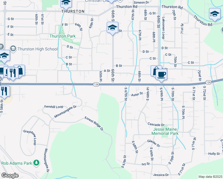map of restaurants, bars, coffee shops, grocery stores, and more near 6601 Main Street in Springfield