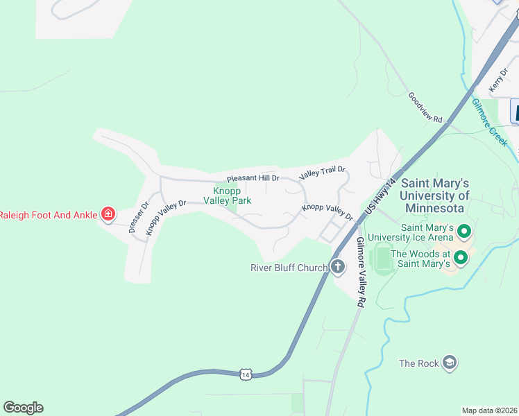 map of restaurants, bars, coffee shops, grocery stores, and more near 92 Whitewater Court in Winona