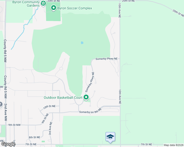 map of restaurants, bars, coffee shops, grocery stores, and more near 855 Somerby Parkway Northeast in Byron