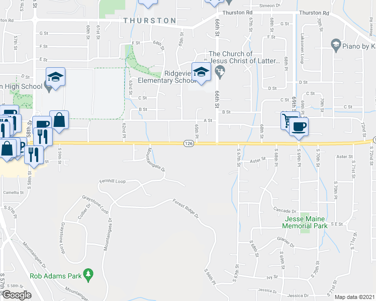map of restaurants, bars, coffee shops, grocery stores, and more near 6495 Main Street in Springfield