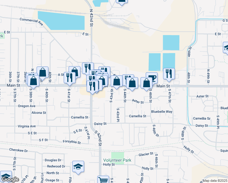 map of restaurants, bars, coffee shops, grocery stores, and more near 4370 Aster Street in Springfield