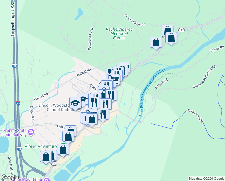 map of restaurants, bars, coffee shops, grocery stores, and more near 148 Main Street in Lincoln