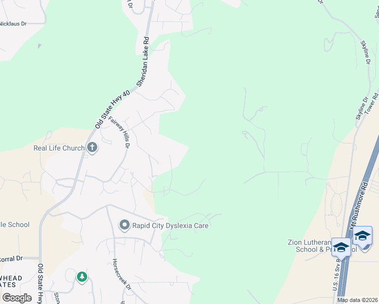 map of restaurants, bars, coffee shops, grocery stores, and more near 4041 Foothill Drive in Rapid City