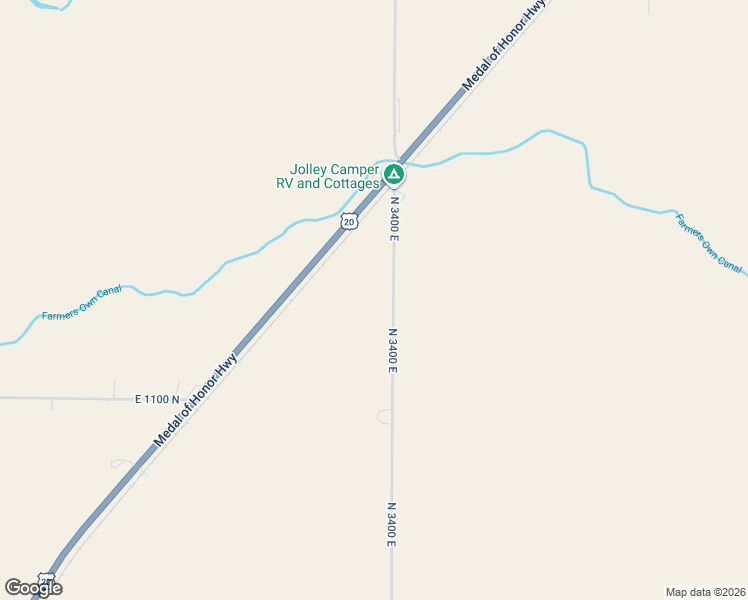 map of restaurants, bars, coffee shops, grocery stores, and more near North 3400 East in Ashton