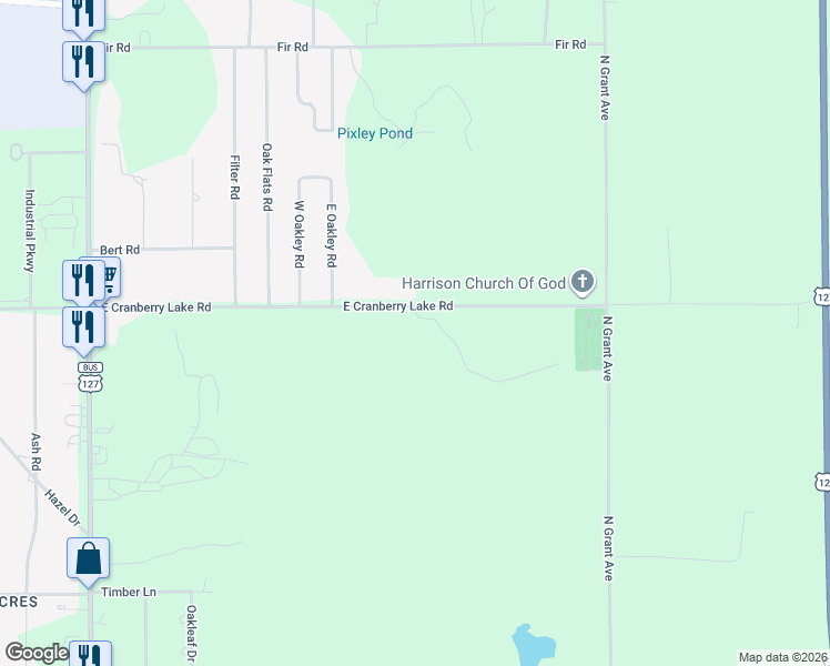 map of restaurants, bars, coffee shops, grocery stores, and more near 2485 East Cranberry Lake Road in Harrison