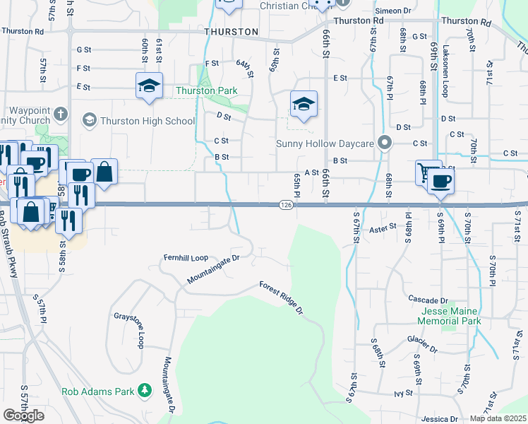 map of restaurants, bars, coffee shops, grocery stores, and more near 153 64th Place in Springfield
