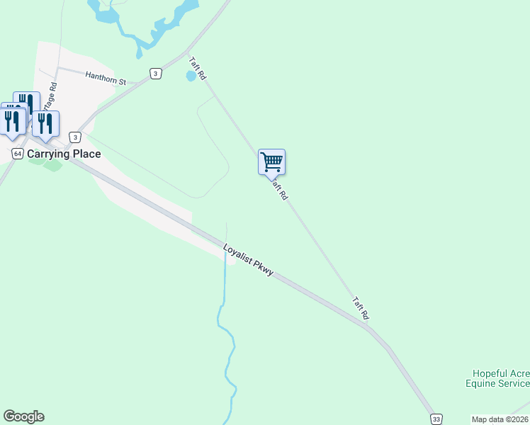 map of restaurants, bars, coffee shops, grocery stores, and more near 167 Taft Road in Carrying Place