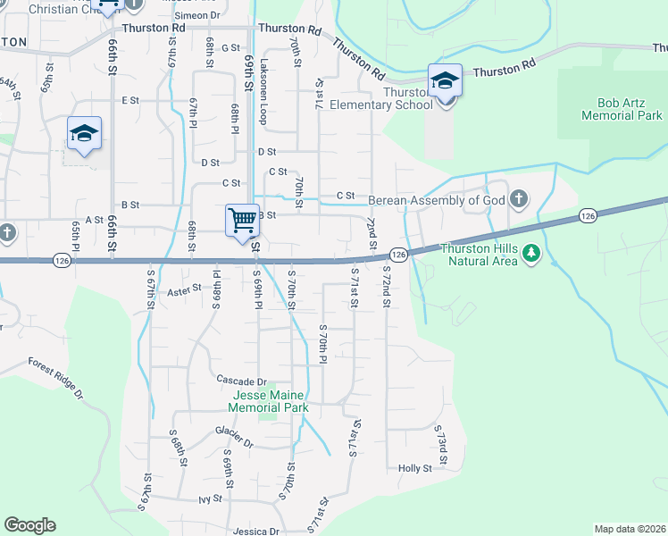 map of restaurants, bars, coffee shops, grocery stores, and more near 7143 A Street in Springfield