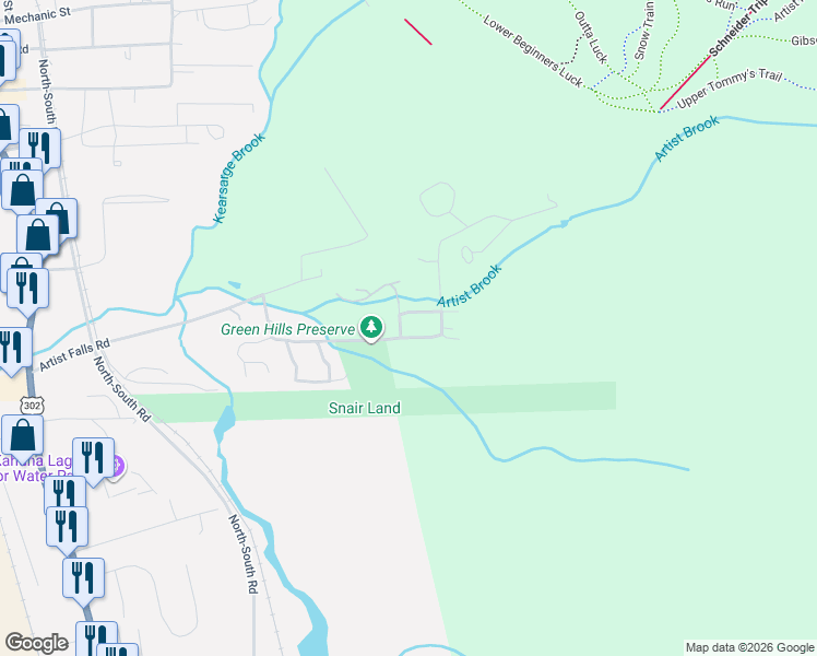 map of restaurants, bars, coffee shops, grocery stores, and more near 120 Thompson Road in Conway