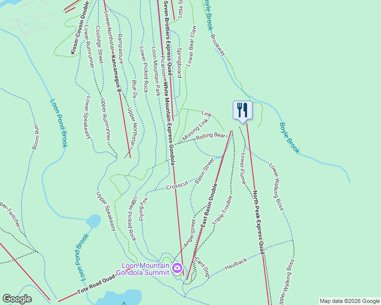 map of restaurants, bars, coffee shops, grocery stores, and more near 60 Loon Mountain Road in Lincoln