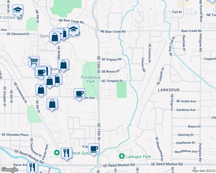 map of restaurants, bars, coffee shops, grocery stores, and more near 353 Southeast Wildcat Drive in Bend
