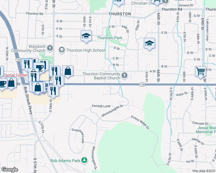 map of restaurants, bars, coffee shops, grocery stores, and more near 6238 Main Street in Springfield