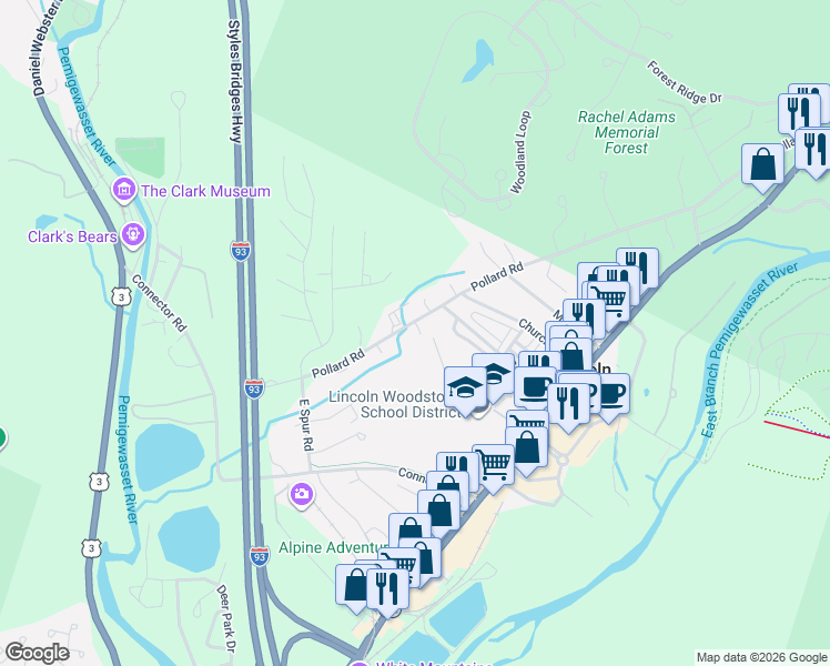 map of restaurants, bars, coffee shops, grocery stores, and more near 191 Pollard Road in Lincoln