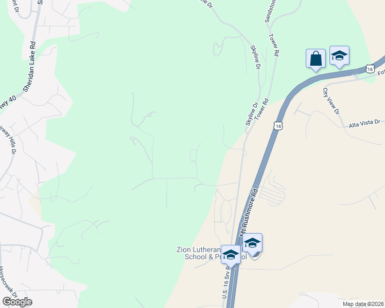 map of restaurants, bars, coffee shops, grocery stores, and more near 1780 Skyline Ranch Road in Rapid City