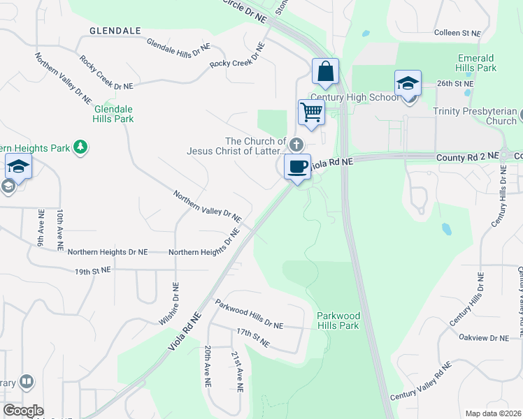 map of restaurants, bars, coffee shops, grocery stores, and more near 2036 Northview Lane Northeast in Rochester