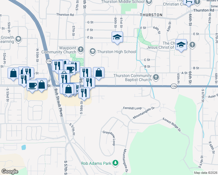 map of restaurants, bars, coffee shops, grocery stores, and more near 116 60th Place in Springfield