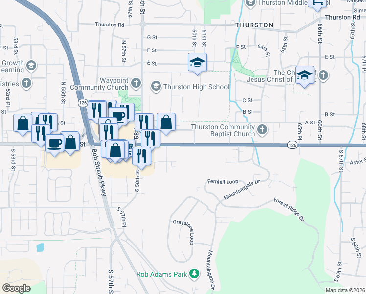 map of restaurants, bars, coffee shops, grocery stores, and more near 116 60th Place in Springfield