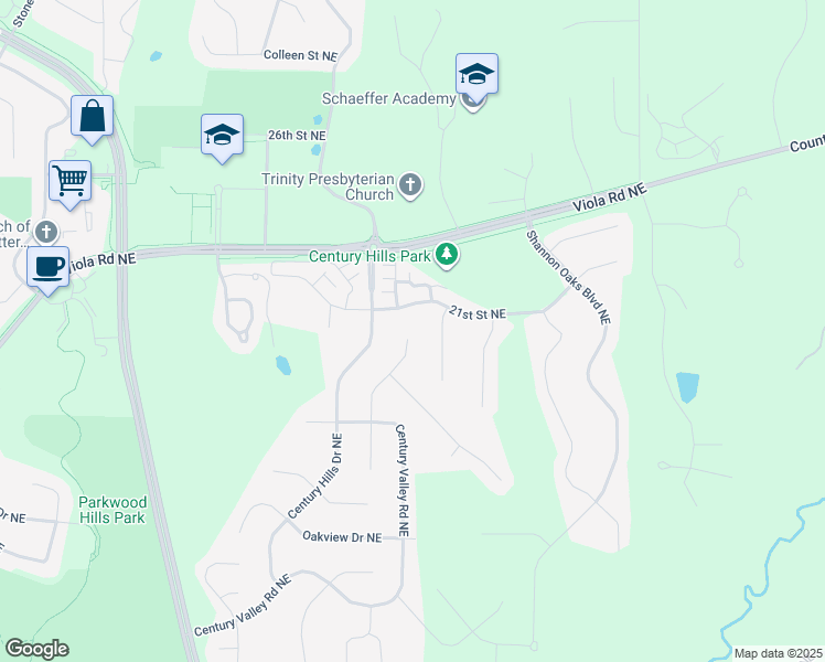 map of restaurants, bars, coffee shops, grocery stores, and more near 3046 21st Street Northeast in Rochester