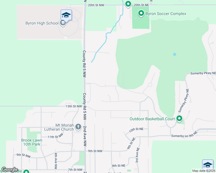 map of restaurants, bars, coffee shops, grocery stores, and more near 115 13th St NE in Byron