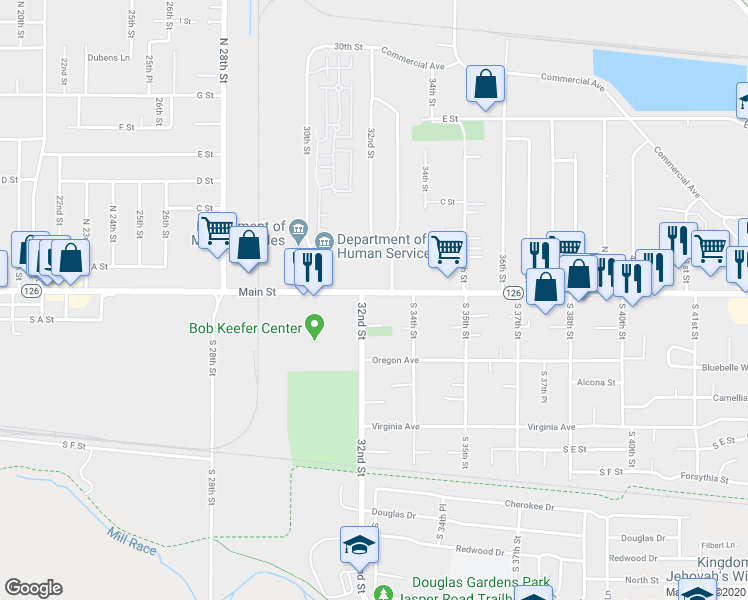 map of restaurants, bars, coffee shops, grocery stores, and more near 3221 Main Street in Springfield