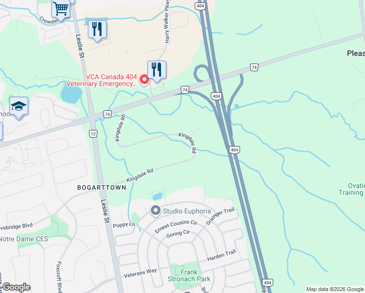 map of restaurants, bars, coffee shops, grocery stores, and more near 1148 Kingdale Road in Newmarket
