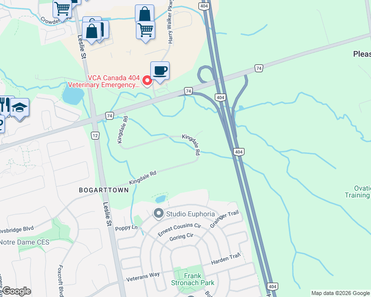 map of restaurants, bars, coffee shops, grocery stores, and more near 1148 Kingdale Road in Newmarket