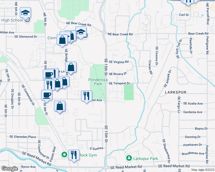 map of restaurants, bars, coffee shops, grocery stores, and more near 1507 Southeast Tempest Drive in Bend