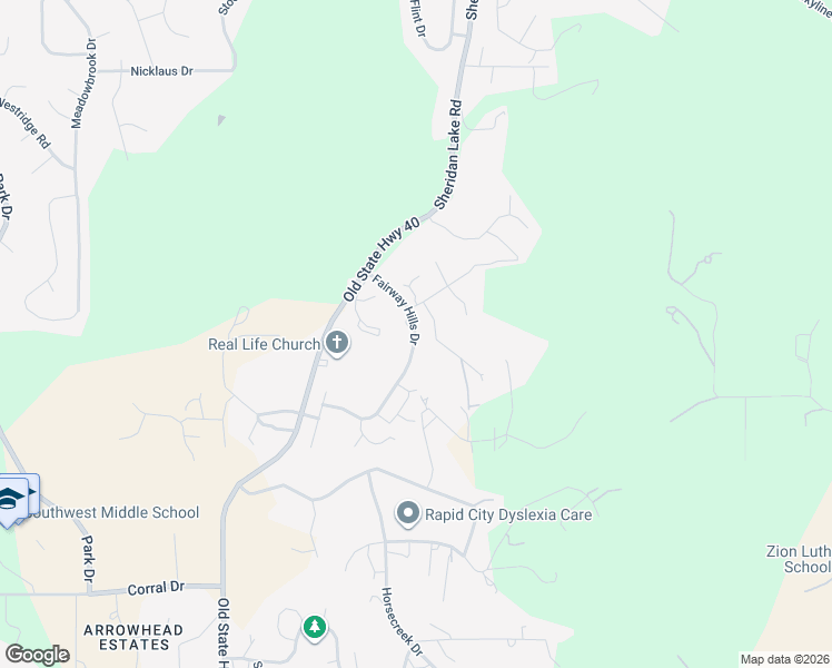 map of restaurants, bars, coffee shops, grocery stores, and more near 4025 Fairway Hills Drive in Rapid City