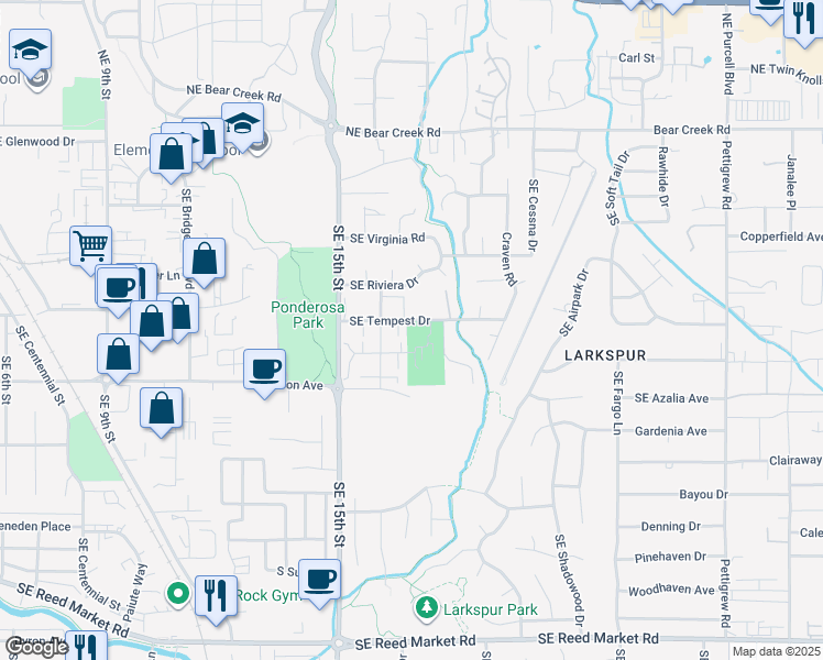 map of restaurants, bars, coffee shops, grocery stores, and more near 1659 Southeast Tempest Drive in Bend