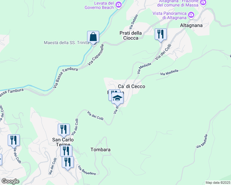 map of restaurants, bars, coffee shops, grocery stores, and more near 83 via Gaspero Jacopetti in Massa